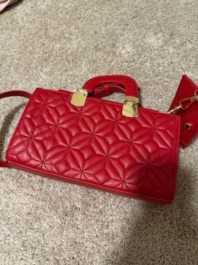 Steve Madden Red Quilted Crossbody Satchel with Gold Hardware